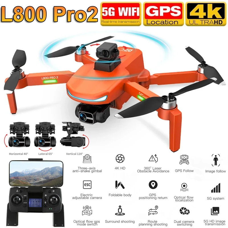 

L800 Pro2 Drone with 4K HD Camera 360 Obstacle Avoidance 3-Axis Gimbal Anti-Shake Profesional 5G GPS FPV WiFi RC Quadcopter Toys