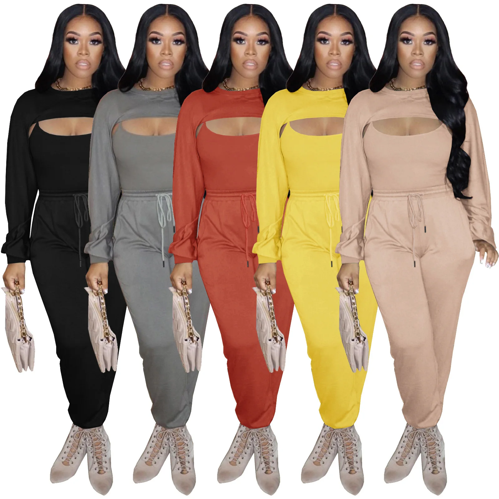 

Новинка Весна 2022, красивое платье, модный однотонный Комплект из трех предметов для отдыха и спорта