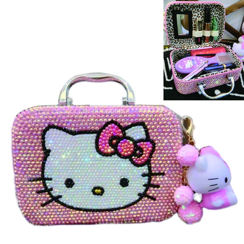 

Косметичка Hello Kitty, искусственная косметичка, милый аниме, зеркальная помада для девушек, косметика для переноски, детский подарок на день рождения