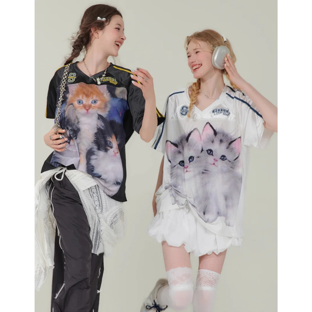 Футболка женская с V-образным вырезом свободная Спортивная быстросохнущая