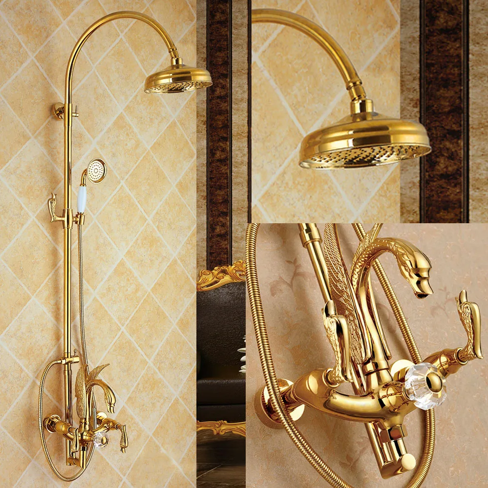 

European style villa Seiko Chinese style vintage swan gold all-copper wall-mounted homestay hotel shower set