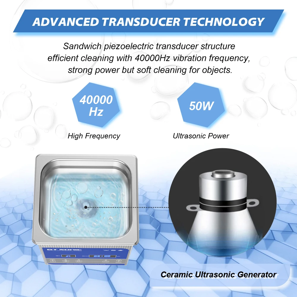 GT SONIC 2L 50 Вт Ультразвуковой очиститель Sonicator Bath Degas 40 кГц для ювелирных изделий