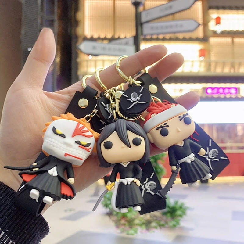 

New Anime BLEACH Keychain Cartoon Kurosaki Ichigo 3D PVC Figure Pendant Key Chain Couple Bag Car Key Ring Kid Toy Jewelry Gift