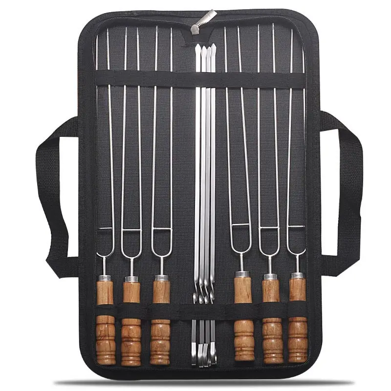 

4Pcs BBQ Skewers 6Pcs BBQ Forks With Storage Bag 430 Stainless Steel barbecue Fork Stick Outdoor Grilling Meat Fork Food Tools