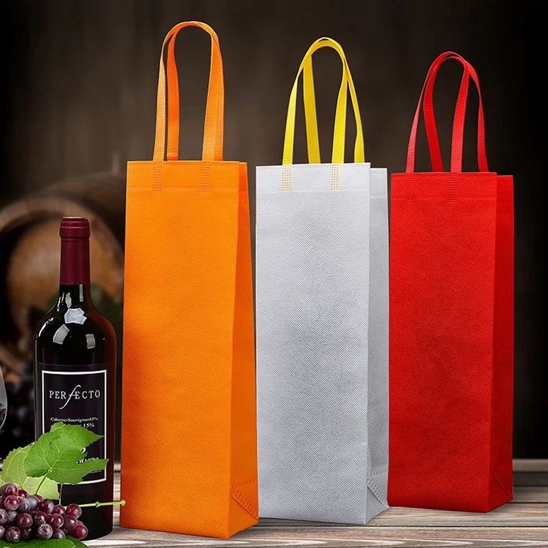 

1PC Non-wovens Champagne Beer Waterproof Gift Bag Color Single Bottle Red Wine Bottle Hand Handle Packaging Pouches