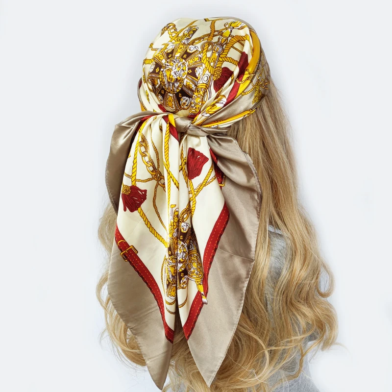 

Дизайнерский шарф 90 см * 90 см, Женская шаль с принтом, Шелковый фетровый головной платок, шарф, женский головной платок, квадратный шарф, женс...