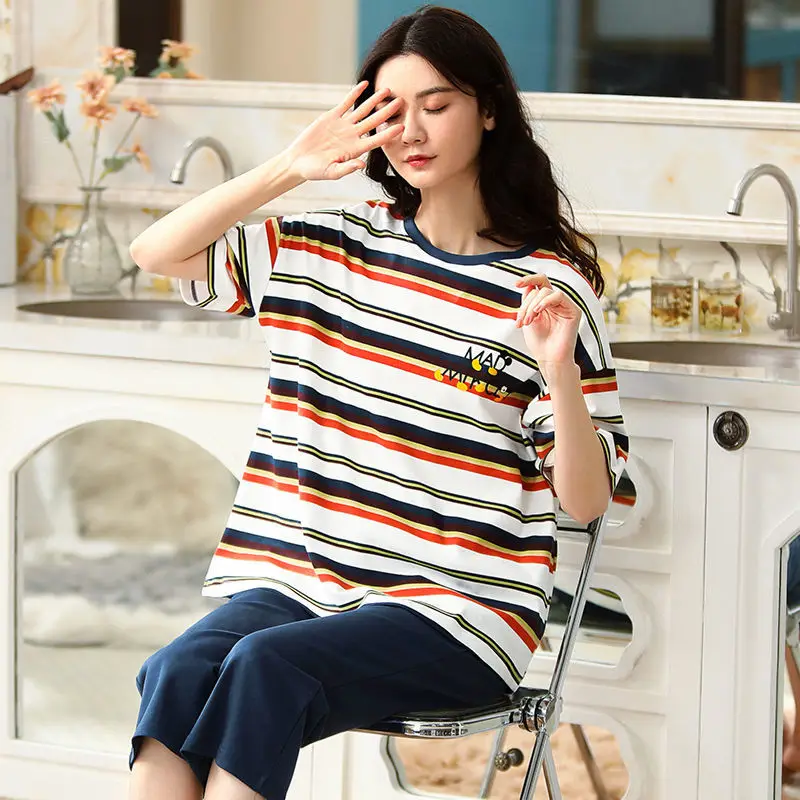 BZEL New Summer Women's Pajamas Set Sweet Home Set Casual Cotton Pajamas Comfortable FemmeFatalePajamas Cutepajamas Loosepajamas