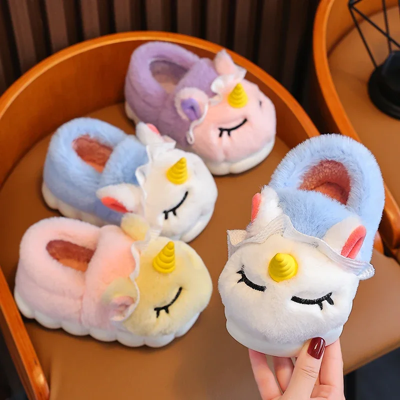 Зимние плюшевые тапочки на плоском каблуке для детей