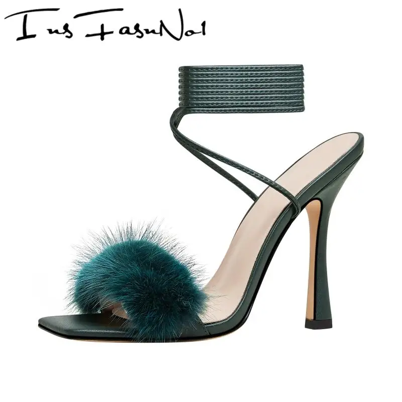 

Женские босоножки на шнуровке, с открытым носком, на тонком высоком каблуке