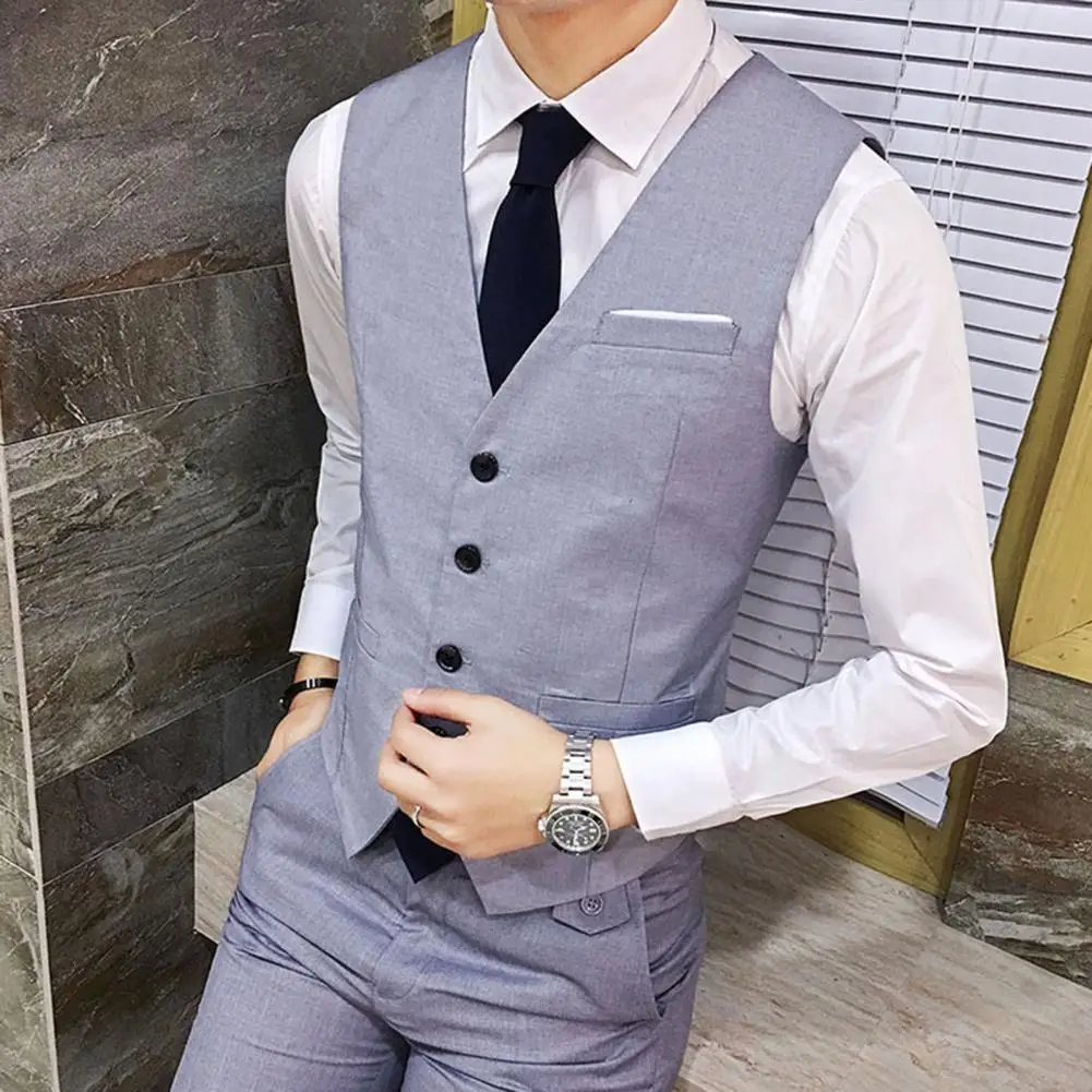 

Durable Vest Suit Casual Wear Formal Vest Comfortable Men Sleeveless Suit Non-shrink
