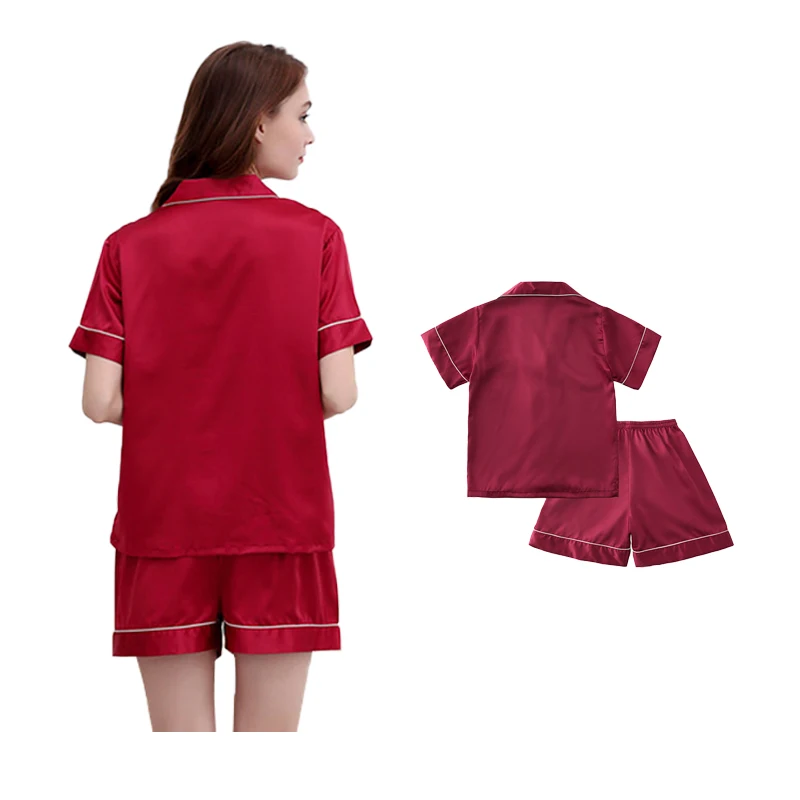 Short Sleeve with Shorts Women Summer Sleepwear Satin Silk Pajamas Set
