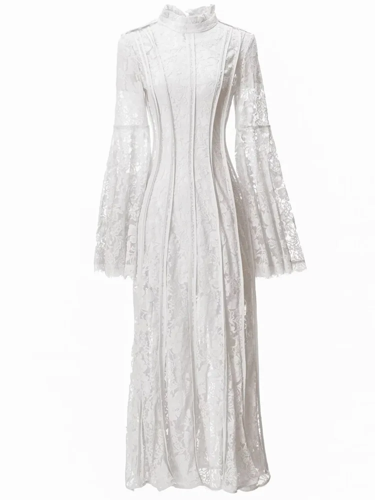 QMQA модные женские вечерние платья с воротником-стойкой и высокой талией длинными