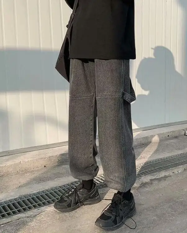 Elastic Waist Jeans Men's Straight Loose Hip Hop Street Jeans Mopping Wide Leg Daddy Pants