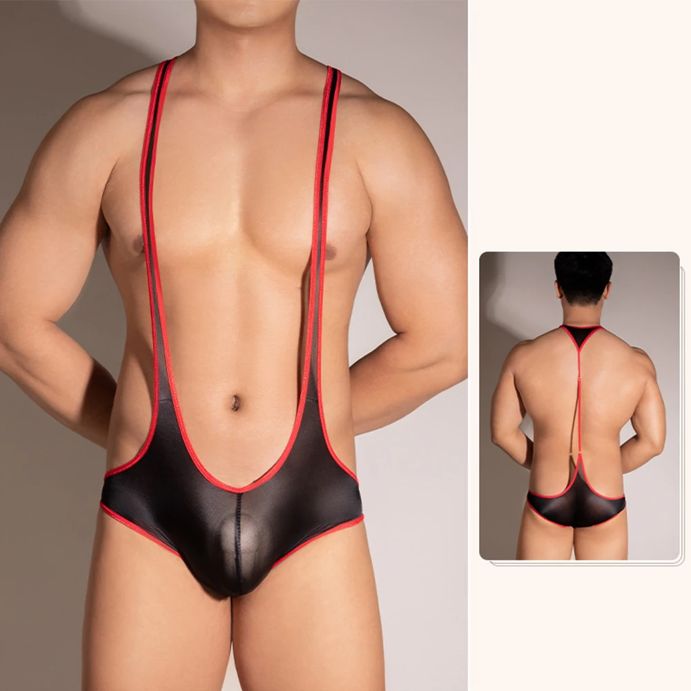 

Popular Sexy Bodysuit Mens Mesh Smooth Boxer Brief Leotard Oil Shiny Underwear Jockstrap Jumpsuit Sleepwear Erotic Panties