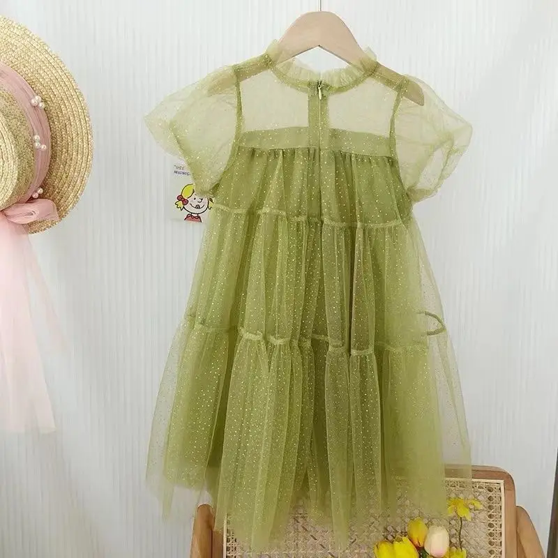 

New Baby Girls Dresses Mesh Elegant Sequin Princess Dress Kids Fairy Puffy Full Sleeve Birthday Party Vestidos Children Clothes