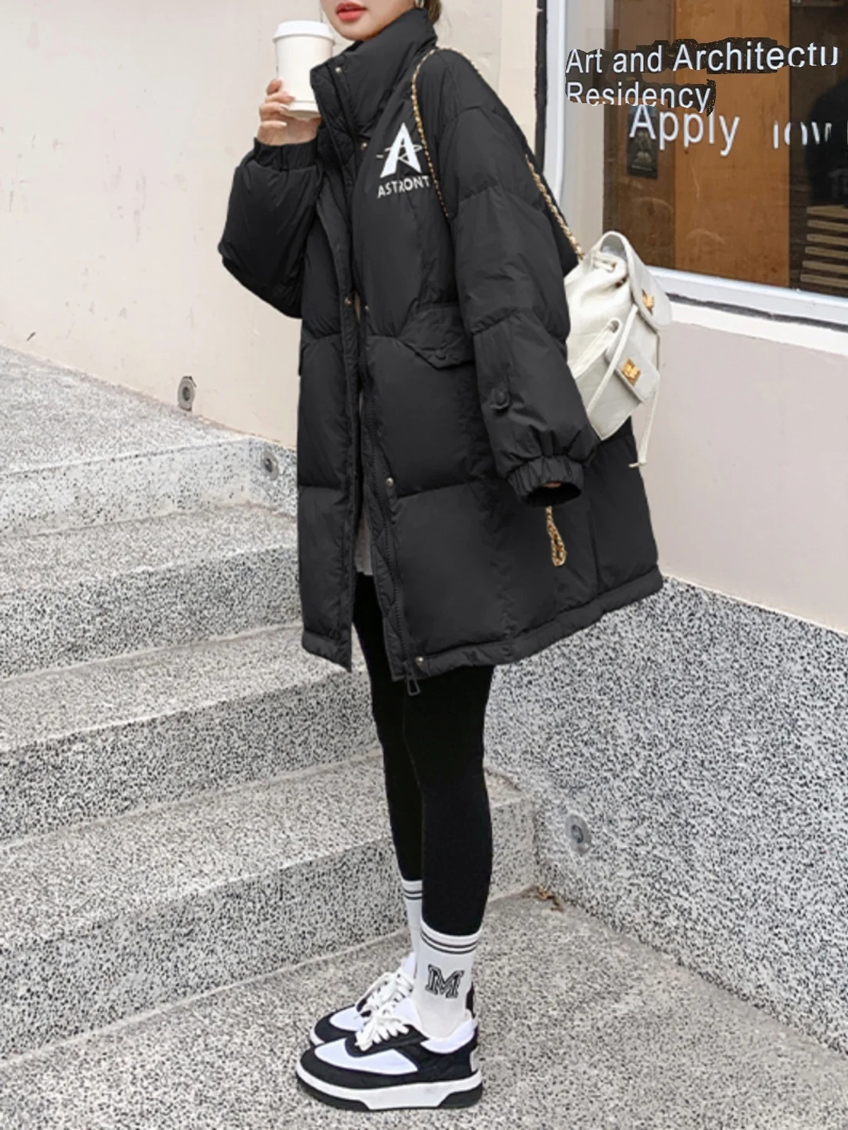 Синий пуховик женский средней длины новинка зимы 2024 корейская мода утепленное