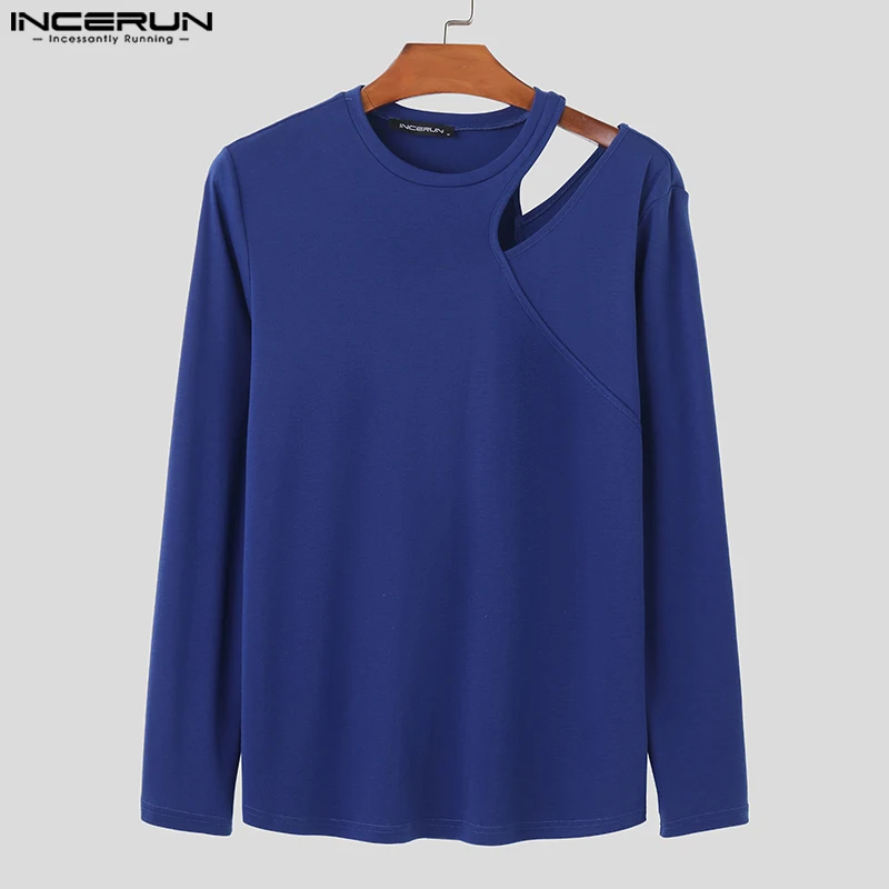 INCERUN 2024 мужские повседневные однотонные топы американские модные футболки с