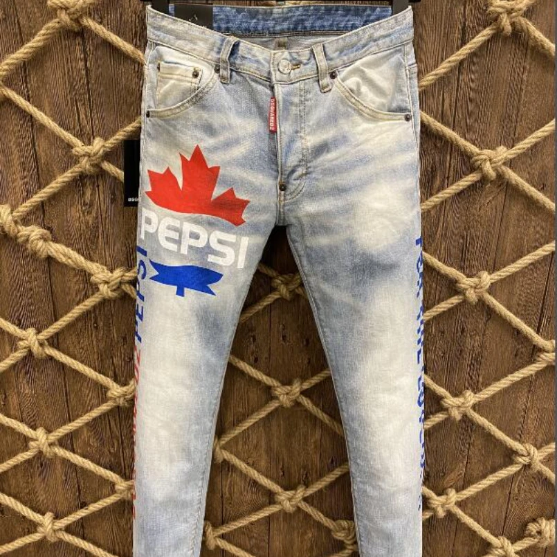 

Dsquared2 хип-хоп мужские зауженные джинсы с принтом Мужские панковские брюки в стиле водной стирки узкие хип-хоп Coolguy длинные брюки