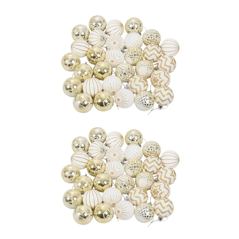 

60Pcs Christmas Tree Decor High Qulity White Gold Ball Ornament Bauble Party Hanging Ball for Home Christmas Decorations