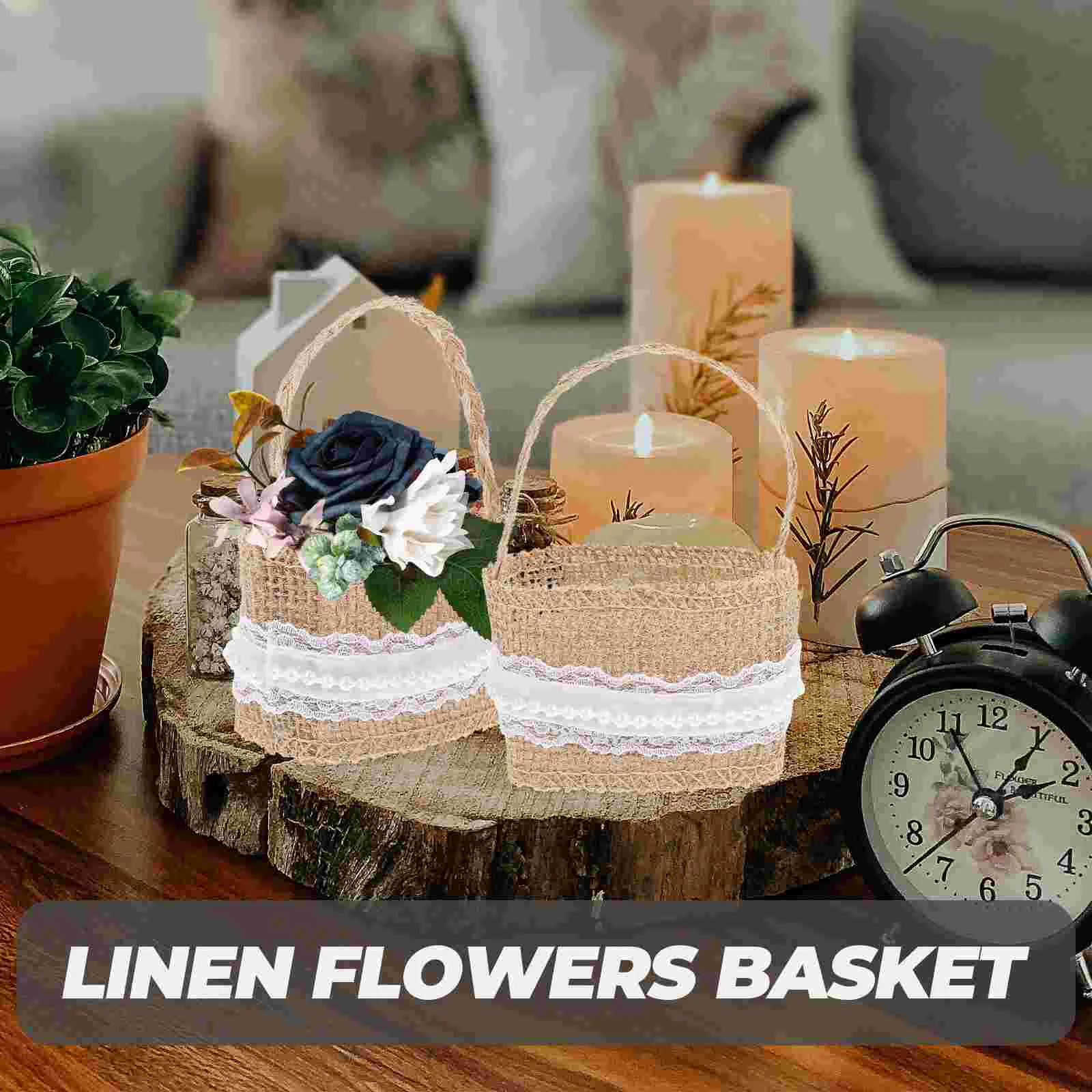 

Basket Wedding Flower Baskets Holder Candy Burlap Lace Storagewicker Woven Bowl Bread Ceremony Eggs Gift Petal Candies Rustic