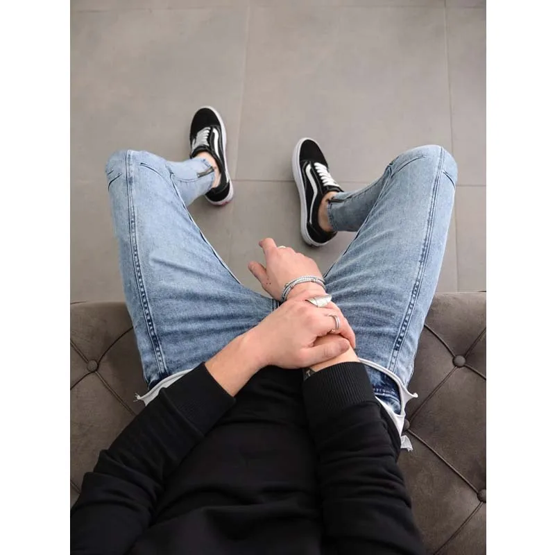 Blue Skinny Jeans High Quality Asian Streetwear Men Casual Mens Bottoms Locomotive Cargo Jeans Men Pantalones De Hombres Jeans