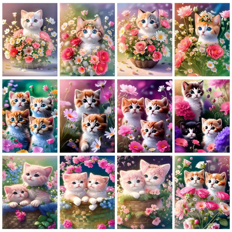 

GATYZTORY Modern Painting By Numbers Cute Cat Flowers Handiwork Gift Picture Coloring Home Decors Artwork For Kids Adults Set