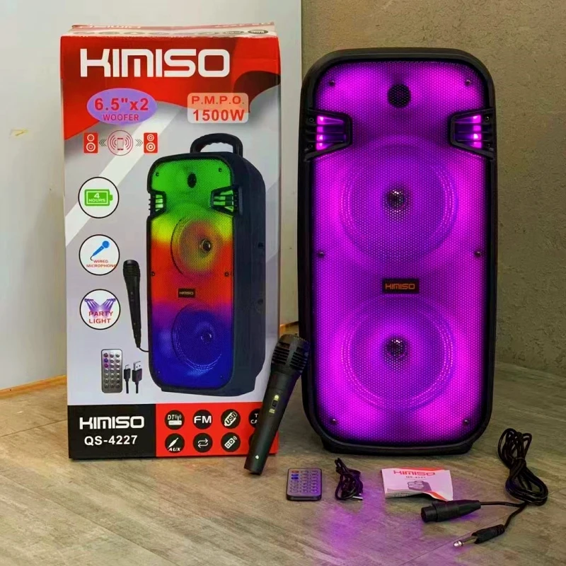 

QS-4227 New Peak Value 1500W Outdoor Square Dance Bluetooth Speaker Double 6.5-inch Speaker Rechargeable RGB Flame Lamp Speaker