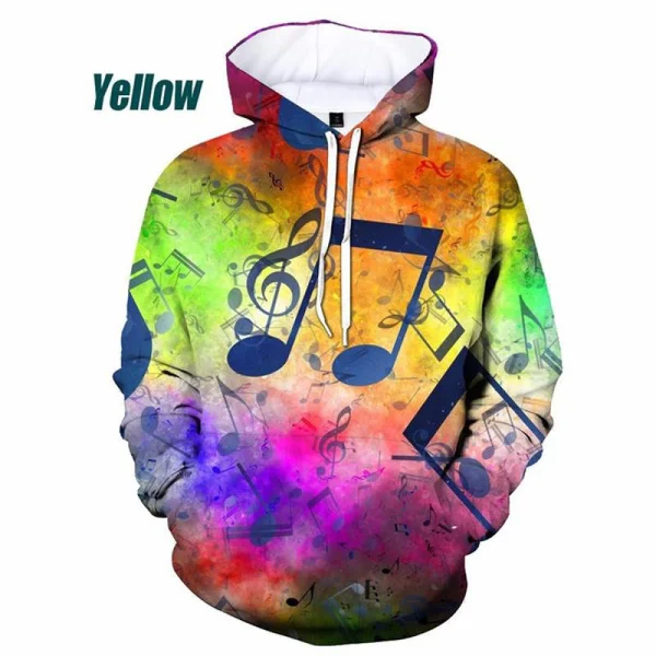 3d Musical Note Printed Hoodie Men and Women Street Casual Cool Fashion Pullover