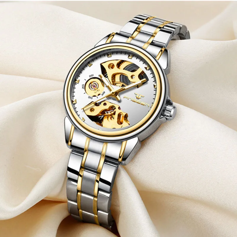 

Couple Watch for Women Automatic Mechanical Pink Watches Waterproof Carved Hollowed Out Women's Watch Female Gifts часы женские