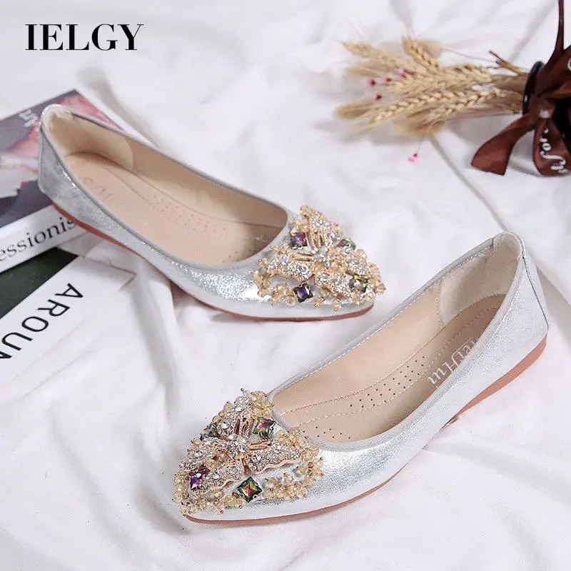 

IELGY Rhinestone Bowknot Korean Women's Flat Shoe Cover Feet