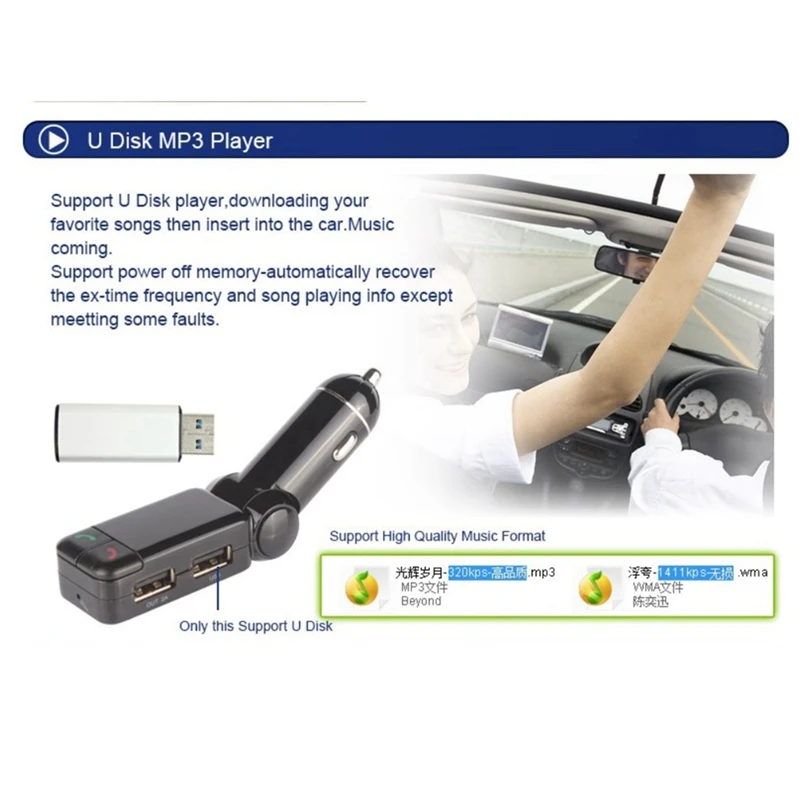 Buy BC06 Car Mp3 Player Bluetooth Music Receiver Adapter Handsfree FM Transmitter with LCD Display Dual USB Charger on