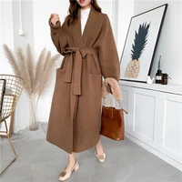winter womens lace up thickened sweater cardigan jacket high quality casual long alpaca knitted simple coat elegant overcoat