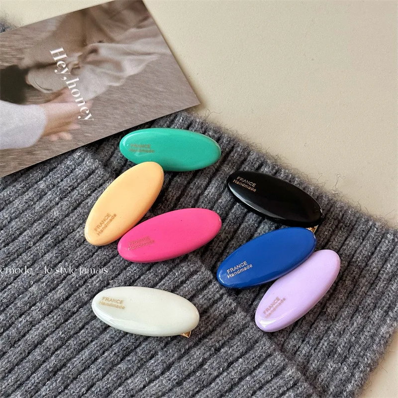 

Новые маленькие ацетатные заколки для волос, геометрические Овальные Заколки, простые цветные пластиковые заколки для волос, корейские аксессуары для девочек и женщин, боковые заколки