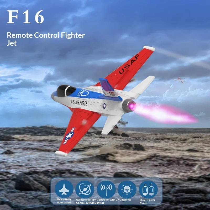 Фото VOLANTEXRC F‑16 RC истребитель с 2-канальным управлением, светодиодной подсветкой, из пенопласта EPP, самолет с фиксированным крылом, 2.4G, электрический радиоуправляемый самолет для хобби. №1