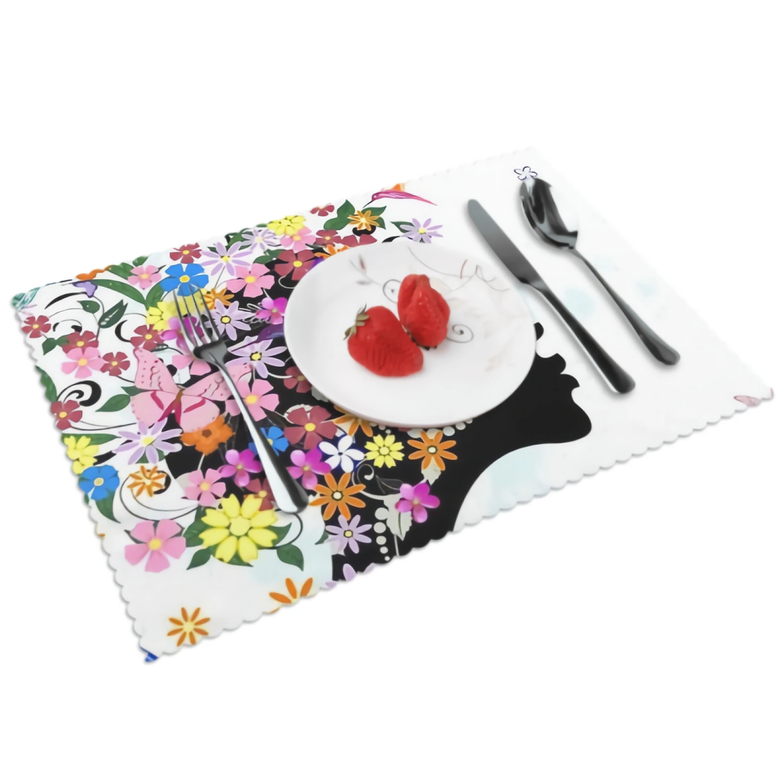

Beautiful Girl Placemats Summer Mood Floral Butterfly Placemat Set of 4 Heat-Resisting Non Slip Table Mats Polyeste Place Mats