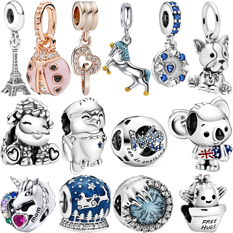 

Newest Unicorn Sheep Bird Dog Lion Fish Castle Bead Pendant Fit Original Pandora Charms Silver Color Bracelets DIY Women Jewelry