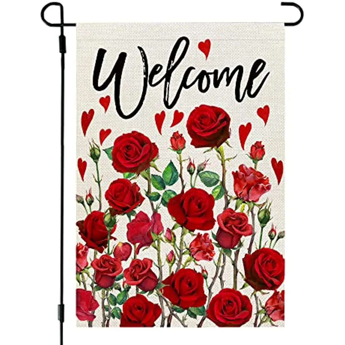 

Beauty Floral Rose Valentines Day Garden Flag Welcome 12x18 Inch Small Double Sided for Outside Yard Romantic Party Decoration