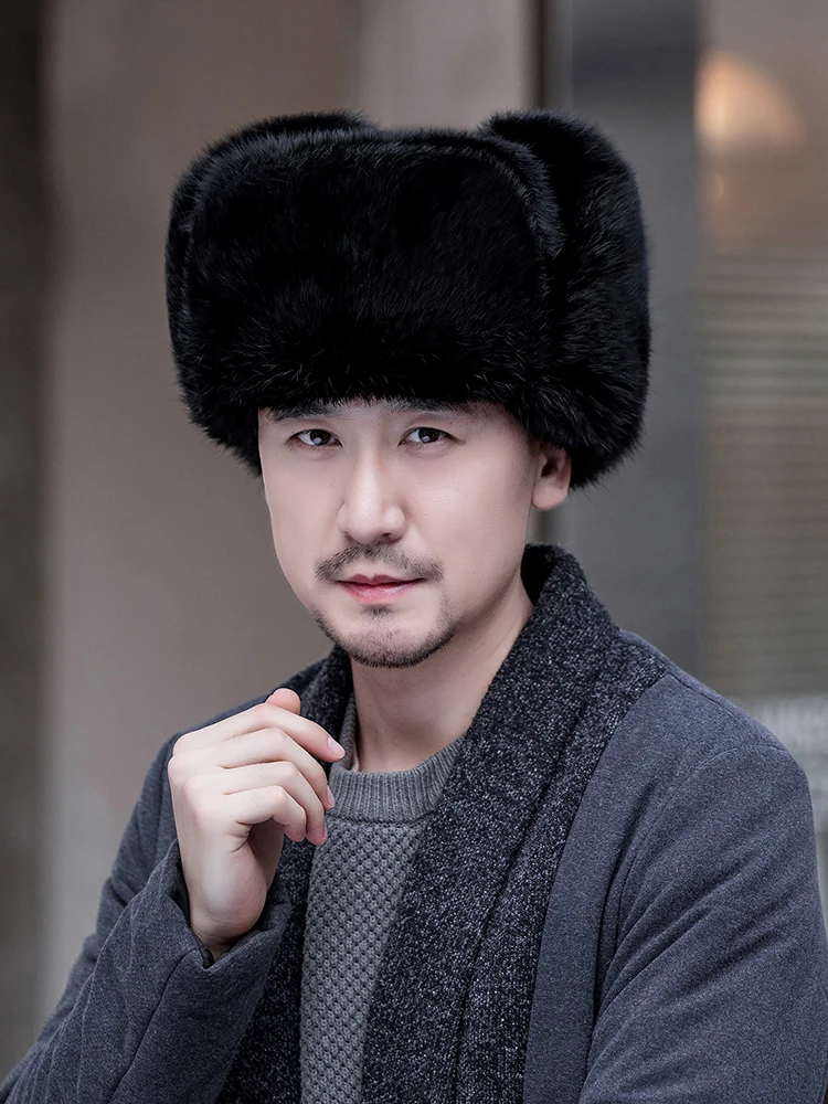 Модные шапки шапка из кроличьего меха Мужская зимняя шапка-бомбер 100%