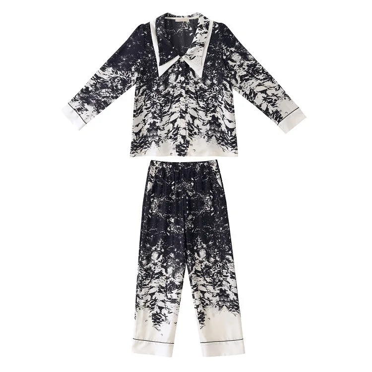 Pajamas ice silk two-piece set 2022 new fashion printing suit high-end silk sleepwear set two piece set summer