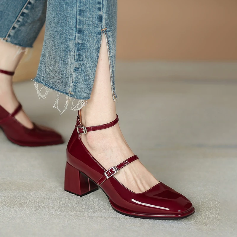 Mary Jane Shoes Women's 2022 Spring and Autumn New Thick Heels High Retro Square Toe Pumps