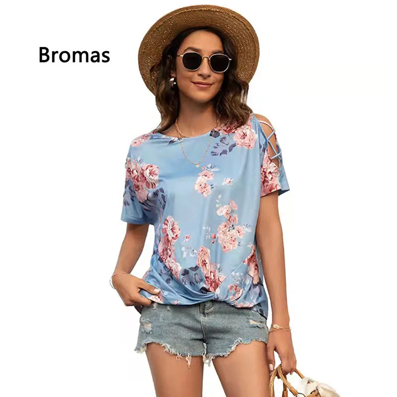 

Женская футболка с круглым вырезом, открытыми плечами и коротким рукавом