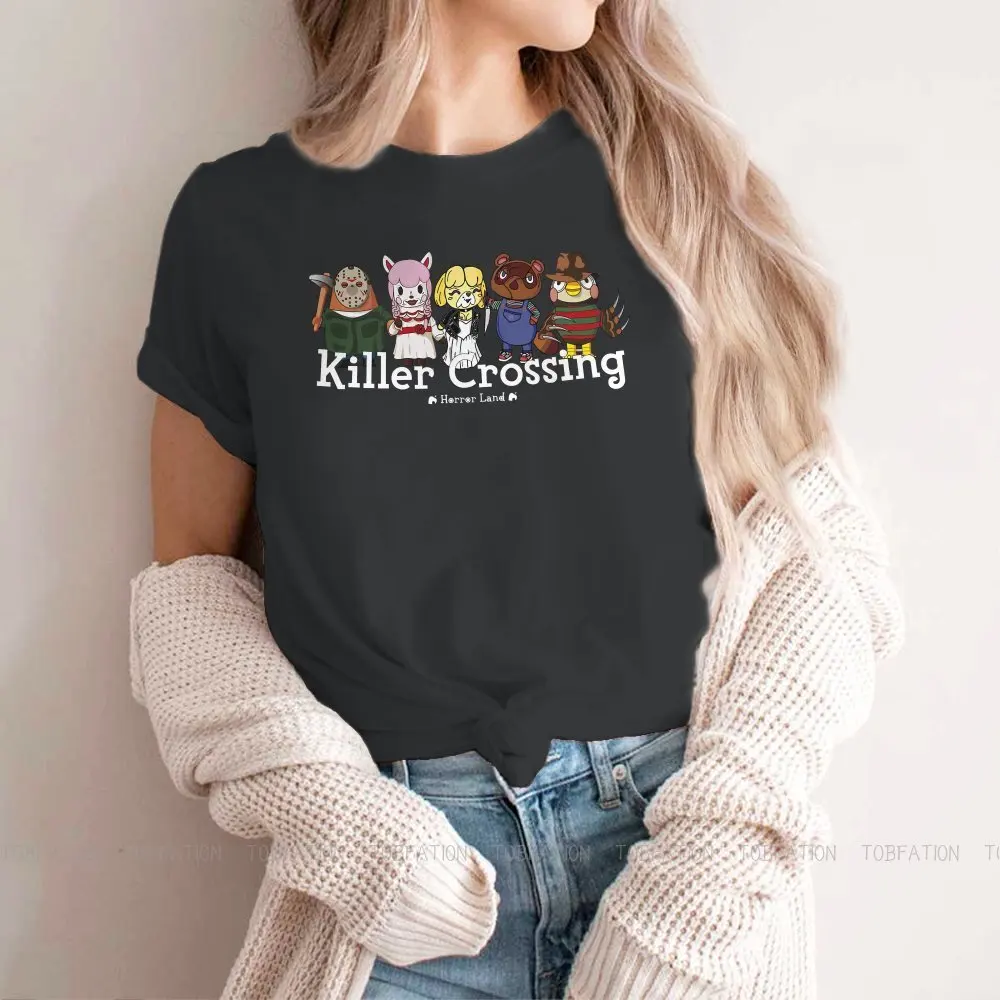 

Welcome To Horror Land Women's T Shirt Animal Crossing Timmy Game Ladies Tees Kawaii Cotton Tops Basic Tshirt Loose Hipster