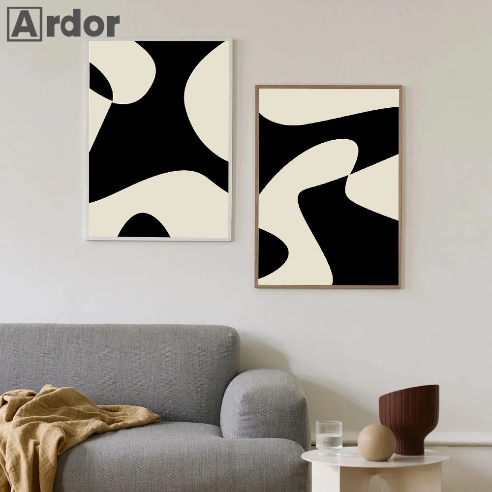 

Beige Black Geometric Abstract Wall Art Canavs Painting Minimalist Wall Art Aesthetic Poster Nordic Wall Pictures Bedroom Decor