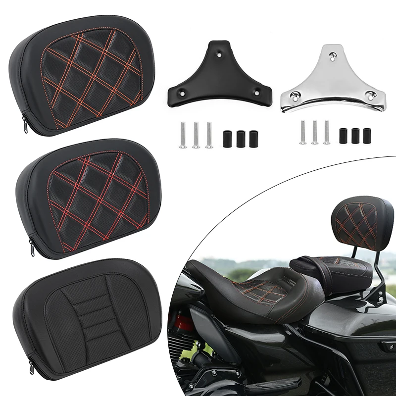 

Black Motorcycle Passenger Sissy Bar Backrest Pad PU Leather For Harley Touring Street Glide Road King Road Glide 1996-later