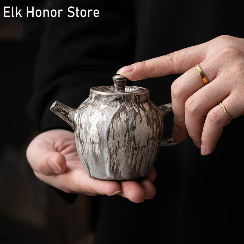 

Handmade Gilded Silver Ceramic Tea Pot Creative Ink Pottery Singer Pot Tea Maker Leshan Kettle Kung Fu Tea Set High-end Gifts