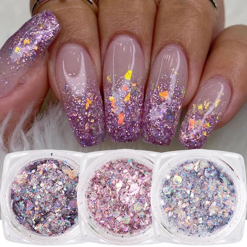 

Три разведки, 1 коробка, Блестящие Стразы для ногтей, шестиугольные блестящие хлопья, 3D голографические блестки художественные украшения, к...