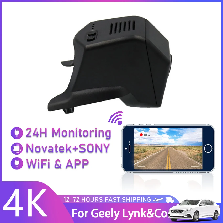 UHD 4K Car DVR Wifi Driving Video Recorder Front Dash Camera 24-Hour Parking Monitoring For Geely Lynk&Co 01 2017 2018 2019 2020