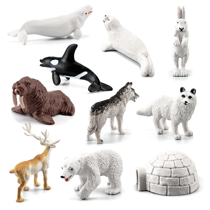 

FBIL-10Pcs Mini Simulation Polar Bear Beluga Bunny Seals Polars Bear Reindeer Arctic Animal Set Kid Cognitive Education Toys