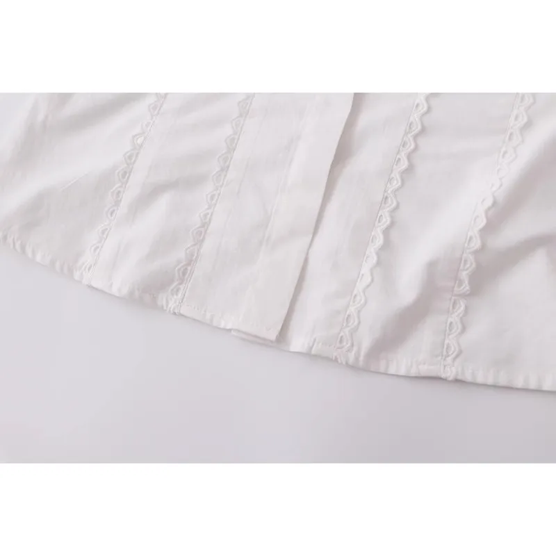 Белая рубашка для женщин с отложным воротником кружевная хлопковая блузка