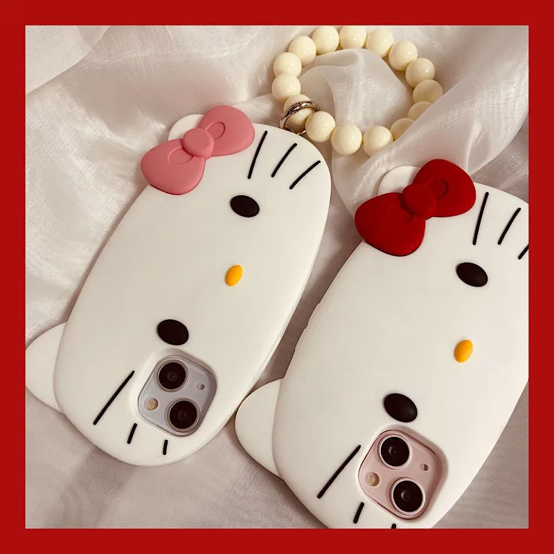 

Kawaii Hello Kitty Bracelet Soft Silicone Phone Cases For iPhone 13 12 11 Pro Max XR XS MAX X Y2k Girl Shockproof Shell Coque